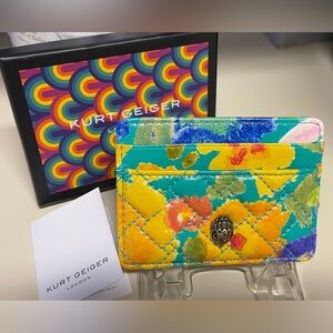 Kurt Geiger New Leather Card Holder Colorful abstract floral DoubleSided GiftBox